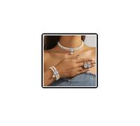 Dishowme Wedding Pearl Necklace Earrings Sets French Crystal Bridal Faux Pearl Collar Necklace Bracelet French Layered Rhinestone Jewelry Sets for Women (Silver)