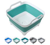 Dishpan for Washing Dishes, 2.4Gal/9L Wash Basin with Draining Plug Carry Handles, Collapsible Bucket for Cleaning, Portable Sink, Foldable Plastic Tub