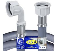 Dishwasher and Washing Machine Hose 3,5 m for Water Inlet Temperatures up to 25°C with Straight and Angled Safety Valve Ø 3/4" - Made in EU - Warranty 10 Years - MONTERAL