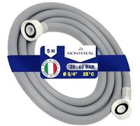Dishwasher and Washing Machine Hose 5 m for Water Inlet for Temperatures up to 25°C Pressure from 20 to 60 Bar Connection is Straight and Angled Ø 3/4" - Made in Italy - MONTERAL