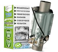 Dishwasher Heating Element 1800W 230V with Original Code 1888150100 for Beko 806890547 for Smeg 480140101058 for Whirlpool C00311553 for Indesit - Warranty 5 Years - ONIX TECH