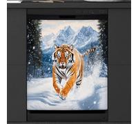 Dishwasher Magnet Cover for Kitchen Home Appliances 21 X 26 in, Wildlife Tiger Snowy Forest Animal Print Waterproof Refrigerator Magnet Appliance Cover Protector