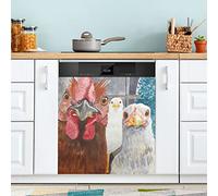 Dishwasher Magnet Cover Magnetic Decorative Dish Washer Covers for The Front Refrigerator Door Covers Three Chicken Look at The Camera