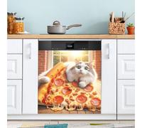 Dishwasher Magnet Covers Cat and Pizza on Floor Dishwasher Covers for the Front Cover for Dish Washer Fridge Decor