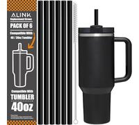 [DISHWASHER SAFE] 6 Pack Reusable Black Straws for Stanley 40 oz 30 oz Cup Tumbler, 12 inch Long Hard Plastic Straws with Brush for Stanley, Owala, Yeti Tumbler, BPA FREE