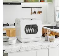 Dishwasher Table Top Compact Countertop with 5 Wash Programs, LED Display, Glass Door, Energy Efficient, Quiet Operation, Fruit & Utensil Cleaning for Small Kitchens & Homes (White)