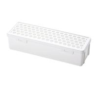 Dishwasher Utensil Holder, 9.9 in / 25.2 cm Cutlery Storage Box, with Double-Sided Hollow Design, Quick Drain, Anti-Dust Lid, Clear Body, for Bottles, Tableware, Knives, Forks, Chopsticks, White