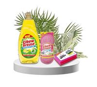 Dishwashing Cleaning Bundle | Elbow Grease Dishwashing Liquid Lemon 600ml, Scrubbing Pad & Sponge Scourer | 3pc Dish Cleaning Set for Dirty Utensils, Glass, Pots, Plates, Forks & Spoons by Sinta Gifts