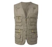 Disimlarl Men's Casual Vest Multi Pocket Fishing Waistcoat Cargo Vest Photography Sleeveless Jacket Coat Khaki 6XL