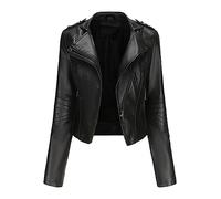 Disimlarl Women Biker Pu Coat Streetwear Slim Rivet Lapel Faux Leather Jacket Lady Casual Short Outwear Black XL
