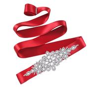 Disimlarl Women Bridal Wedding Belts Rhinestone Girdles Dress Accessories Bridesmaid Sequin Belt wine red ribbon