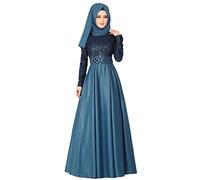 Disimlarl Women Hijab Evening Robe Arabic Caftan Moroccan Kaftan Femme Muslim Dress Blue M