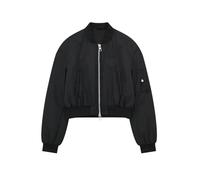 Disimlarl Women's Autumn/Winter Short Nylon Bomber Jacket Vintage Long Sleeve Side Pockets Versatile Coat Black S