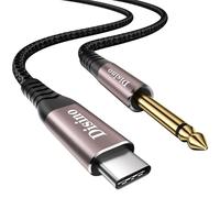 Disino 1/4 Inch TS to USB C Audio Cable,USB Type C to 6.35mm TS Mono Interconnect Aux Adapter Recording Cable for Guitar/Bass, Compatible with Laptop/PC/Smartphone with USB C Ports - 3.3FT
