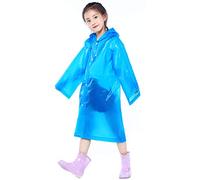 Disino Kids Waterproof Rain Coat, Clear EVA Rain Poncho with Hood for Girls Boys, Toddler Rainwear Rain Jacket Cape, Reusable Children Raincoat for Outdoor Climbing Cycling Hiking Camping (Blue)