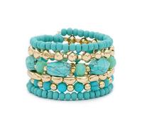 DiSiTino Boho Summer Beach Beads Bangle Bracelets for Women Bohemian Wrap Stackable Bracelets Crystal Gold Bead Set Handmade Bracelets Jewelry Gift, M, Stone Crystal Metal, no gemstone