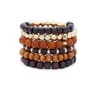 DiSiTino Boho Summer Beach Beads Bangle Bracelets for Women Bohemian Wrap Stackable Bracelets Crystal Gold Bead Set Handmade Bracelets Jewelry Gift, M, Stone Crystal Metal, no gemstone