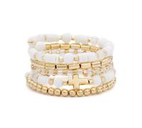 DiSiTino Boho Summer Beach Beads Bangle Bracelets for Women Bohemian Wrap Stackable Bracelets Crystal Gold Bead Set Handmade Bracelets Jewelry Gift, M, Stone Crystal Metal, no gemstone
