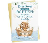 DISJOURNEY Baptism Card for Boys Girls - 3D Cutout Noah Ark Design Religious Blessing Greeting Card with Envelope & Sticker, 300GSM Thick Cardstock, Keepsake Gift for Grandson Granddaughter 5.5x8