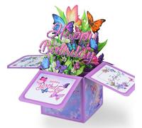 DISJOURNEY Birthday Card - Butterfly and Flowers 3D Pop Up Card Birthday with Envelope - Happy Birthday Card for Children Mum Wife Men Romance Gifts