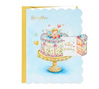 DISJOURNEY Daughter Birthday Cards - Happy Birthday Card with Pull out Interactive Cake Card - Gold Foil Greeting Card for Daughter from Mom and Dad Includes Envelope and Sticker 4.5" x 6"
