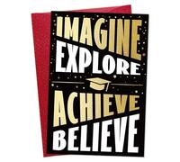 DISJOURNEY Graduation Gifts for Her Him - 2025 Personalised Graduation Card - Congratulations Gifts Card with Envelope for Daughter Son Granddaughter Grandson - 'Imagine Explore Achieve Believe'