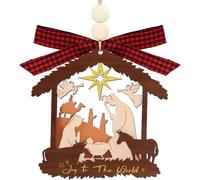 DISJOURNEY Nativity Scene Ornaments - Wooden Religious Christmas Ornaments - Birth of Jesus Christian Christmas Tree Decorations Gifts for Family Friend Xmas Party