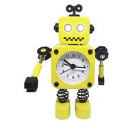 Diskary Robot Alarm Clock,Stainless Metal Non-Ticking Wake-up Clock with Flashing Eye Lights and Rotating Arm,Gift to Children (Yellow)