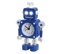 Diskary Robot Alarm Clock,Stainless Metal Non-Ticking Wake-up Clock with Flashing Eye Lights and Rotating Arm,Gift to Children (Blue)