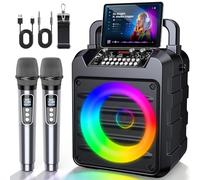 Dislocati Karaoke Machine with 2 Wireless Microphones: Portable Bluetooth Speaker for Adults & Kids - PA System with Lights Supports TWS/TF Card/USB/AUX for Home Party-Stage Monitors