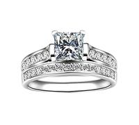 Dislsokrhov 2Pcs White Square Diamond Ring White Zircon Crystal Ring Couple Ring Set Fashion Couple Diamond Ring Luxury Women Marriage Proposal Zircon Ring Dainty Rings For Women 5-12#12Silver 7