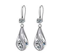 Dislsokrhov Moissanite Earrings For Women Fashion Earrings Stainless Steel Round Earrings Women Earrings Dangling Crystal Earrings For Women Ear Crawler Earrings For Women (White, One Size)