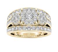 Dislsokrhov Three in One Wedding Band Set Diamond Proposal Ring Inlaid Zircon Engagement Ring for Women Couple rings Gold-plated zircon rings classic jewelry F-7 9