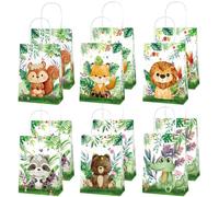 Disnace 12 Pcs Jungle Animal Gift Bags, Safari Themed Party Favor Bags with Handles, Safari Goodie Jungle Party Bag Zoo Animal Print Bag for Birthday, Holiday, Party Decoration Supplies (12 Animals)