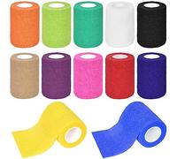 Disnace 12 Rolls Vet Wrap, 7.5cm x 4.5m Non-Woven Cohesive Bandages Breathable Stretchable, Assorted Colors Self-Adhesive Wrap Sticky Elastic Tape for Pets Human Wrist, Ankle Sprains, Swelling