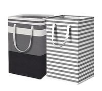 Disnace 2 Large Laundry Baskets, 75 L, Waterproof, Freestanding, Foldable, Grey, Striped, High Laundry Basket with Extended Handles for Clothes, Toys in the Dorm and Family