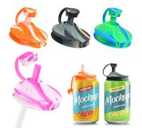 Disnace 4 PCS Soda Can Lids, Soda Can Lids with Silicone Straws, Silicone Pop Cans Lid, BPA-Free Reusable Leak-Proof Covers, Airtight Seal for Beverages, Beer, Juice, Fits Standard 2.1-inch Cans Top
