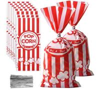 Disnace 80 Pcs Popcorn Bags Set, Candy Bags, Red Striped Sweet Bags, Plastic Cotton Candy Bags, Striped Candy Wrapping Bags, Biscuit Bags Sandwich Bags for Wedding Party Buffet Confectionery Stall