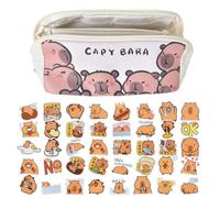 Disnace Capybara Pencil Case, Cute Capybara Pencil Pouch, Large Capacity Multi-Compartment Pencils Pouch with Zipper, Zippered Kawaii Stationery for School Office with 40 Capybaras Stickers