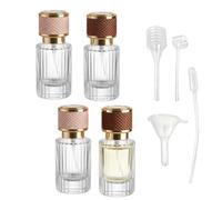 Disnace Pack of 4 Empty Perfume Bottles, 30 ml, Refillable Glass Perfume Atomiser with Leak-proof Screw Cap, Travel Size Cosmetic Spray Bottle for Fragrances, Essential Oils, Aroma