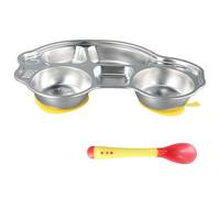 Disnace Stainless Steel Divided Plates Meal Plates, Car Shape Divided Dinner Tray, Unbreakable Dinner Plate for Babies Toddlers and Kids, Non-Toxic 5 Section Design with Suction Base and Spoon