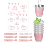 Disnace Stainless Steel Shot Glass, 30 ml Bling Glitter Cups with Chains Bracelets Stickers, Mini Wine Glasses Glitter for Wedding, Bachelorette Party, Christmas Carnival, Wine Tasting (Pink, 6 Pcs)