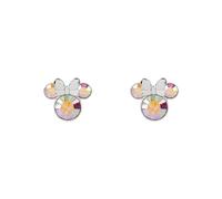 Disney 100 Girls Minnie Mouse Silver Plated Sterling Silver Stud Earrings with Crystals