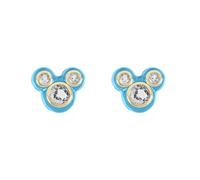 Disney 100 Minnie Mouse Silver & Yellow Gold Plated Sterling Silver Cubic Zirconia & Blue Enamel Studs