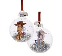 Disney 100 Woody Christmas Glass Bauble - Toy Story Hanging Tree Decoration with Iridescent Silhouette, Velvet Hanger & Character Trinkets - Official Disney 100th Anniversary Collectible Gift