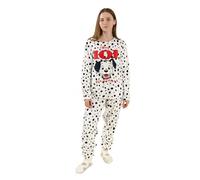 Disney 101 Dalmatians Women’s White Long Sleeve Long Leg Pyjama Set | Cosy Fleece Nightwear with Polkadot Pattern | Perfect for Sleeping | Classic Movie Theme Merch - Medium