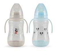 Disney 2 Pack 10 Ounce Baby Bottles with Character Prints and Colored Covers with Double Handle - BPA Free and Easy to Clean