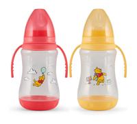 Disney 2 Pack 10 Ounce Baby Bottles with Character Prints and Colored Covers with Double Handle - BPA Free and Easy to Clean