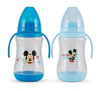 Disney 2 Pack 10 Ounce Baby Bottles with Character Prints and Colored Covers with Double Handle - BPA Free and Easy to Clean