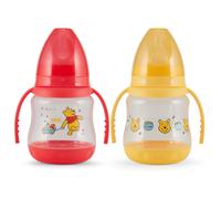 Disney 2 Pack 7 Ounce Baby Bottles with Character Prints and Colored Covers with Double Handle - BPA Free and Easy to Clean